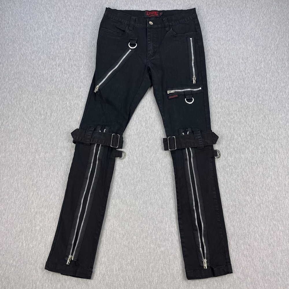 Tripp NYC Strapped Bondage Pants Men 28 *FIts 29x31 Black Stretch Zippers D-Ring